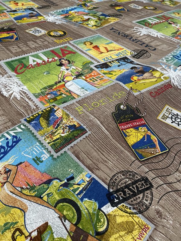 Vintage Travel Postcard Magazine Print Fabric – Dolce Vita Retro Global Travel Motifs Pin Up Girl - Crafts & Home Décor – Key West, Italy, Portofino, California - 280cm extra wide - Image 4