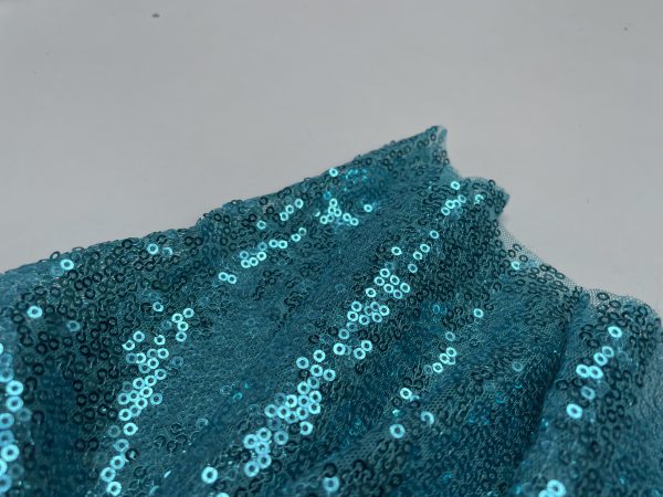 3mm Mini Sequins Fabric Material - 1 way stretch - 130cm or 51" wide - Sparkling Paillettes - Aqua - Image 6