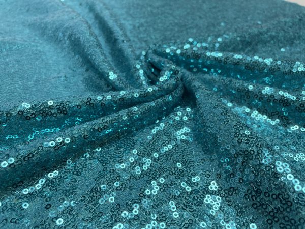 3mm Mini Sequins Fabric Material - 1 way stretch - 130cm or 51" wide - Sparkling Paillettes - Aqua - Image 5