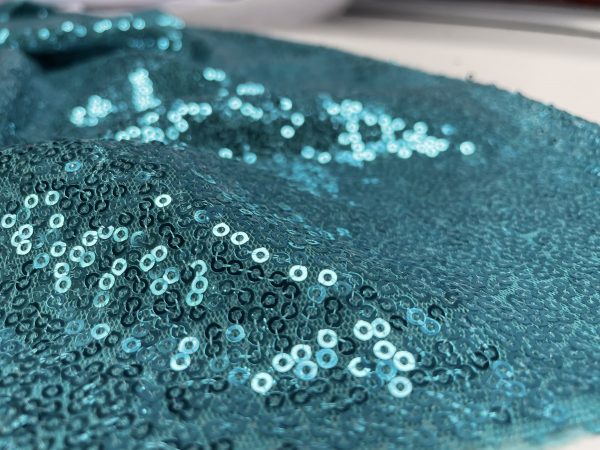 3mm Mini Sequins Fabric Material - 1 way stretch - 130cm or 51" wide - Sparkling Paillettes - Aqua - Image 3