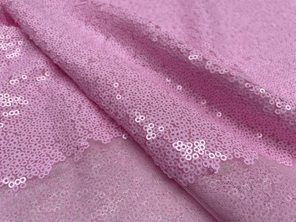 3mm Mini Sequins Fabric Material - 1 way stretch - 120cm or 47" wide - Sparkling Paillettes - Matte Baby Pink