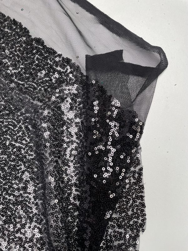 3mm Mini Sequins Fabric Material - 1 way stretch - 130cm or 51" wide - Sparkling Paillettes - Black - Image 2
