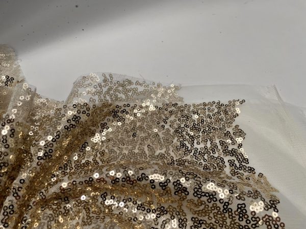 3mm Mini Sequins Fabric Material - 1 way stretch - 130cm or 51" wide - Sparkling Paillettes - Champagne - Image 3