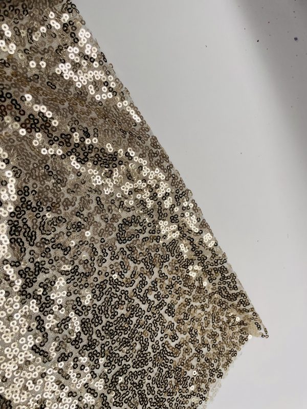 3mm Mini Sequins Fabric Material - 1 way stretch - 130cm or 51" wide - Sparkling Paillettes - Champagne - Image 2
