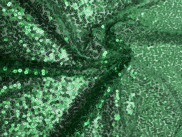 3mm Mini Sequins Fabric Material - 1 way stretch - 130cm or 51" wide - Sparkling Paillettes - Green