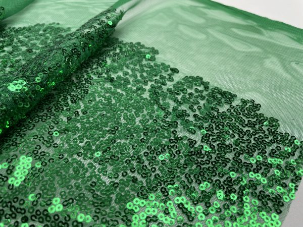 3mm Mini Sequins Fabric Material - 1 way stretch - 130cm or 51" wide - Sparkling Paillettes - Green - Image 2