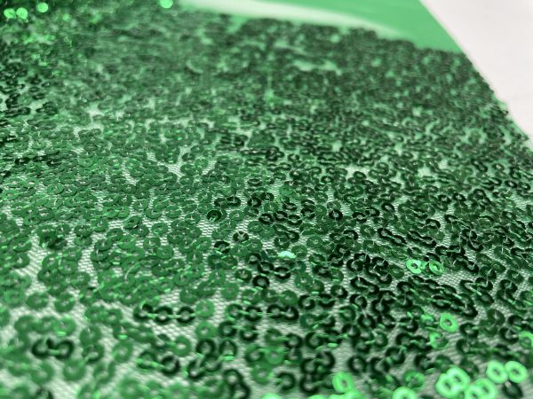 3mm Mini Sequins Fabric Material - 1 way stretch - 130cm or 51" wide - Sparkling Paillettes - Green - Image 5