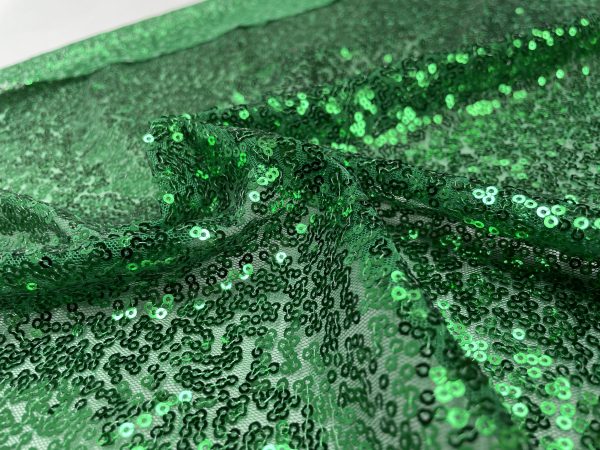 3mm Mini Sequins Fabric Material - 1 way stretch - 130cm or 51" wide - Sparkling Paillettes - Green - Image 3