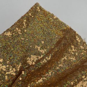3mm Mini Sequins Fabric Material - 1 way stretch - 130cm or 51" wide - Sparkling Hologram Paillettes - Iridescent Gold