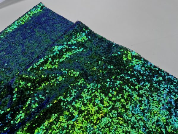 3mm Mini Sequins Fabric Material - 1 way stretch - 120cm or 47" wide - Sparkling Hologram Paillettes - Iridescent Green Purple