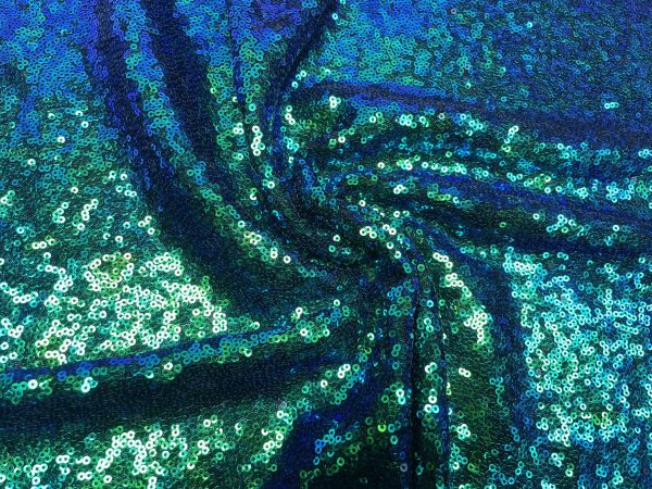 3mm Mini Sequins Fabric Material - 1 way stretch - 120cm or 47" wide - Sparkling Hologram Paillettes - Iridescent Green Purple - Image 2