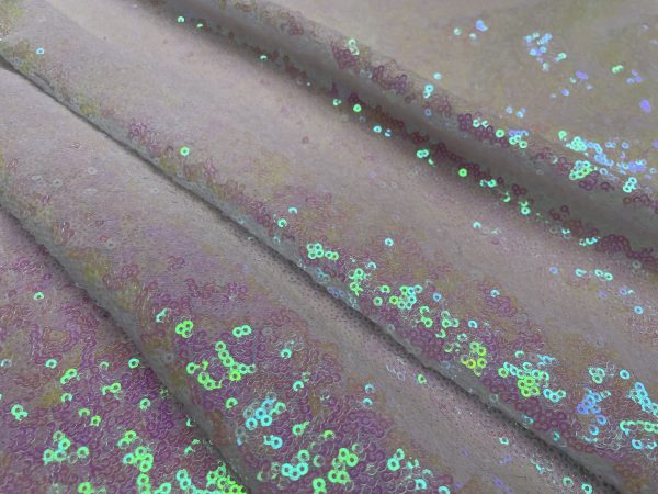 3mm Mini Sequins Fabric Material - 1 way stretch - 120cm or 47" wide - Sparkling Paillettes - Iridescent Pink - Image 3