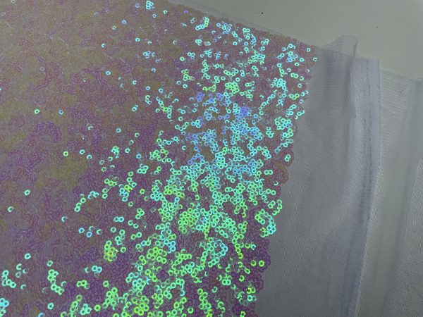 3mm Mini Sequins Fabric Material - 1 way stretch - 120cm or 47" wide - Sparkling Paillettes - Iridescent Pink - Image 2