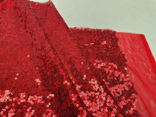 3mm Mini Sequins Fabric Material - 1 way stretch - 130cm or 51" wide - Sparkling Paillettes - Red - Image 3
