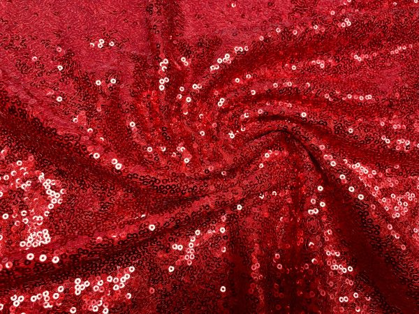 3mm Mini Sequins Fabric Material - 1 way stretch - 130cm or 51" wide - Sparkling Paillettes - Red