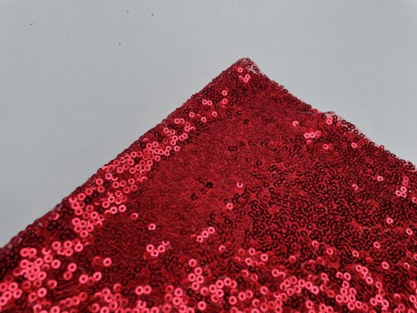 3mm Mini Sequins Fabric Material - 1 way stretch - 130cm or 51" wide - Sparkling Paillettes - Red - Image 2