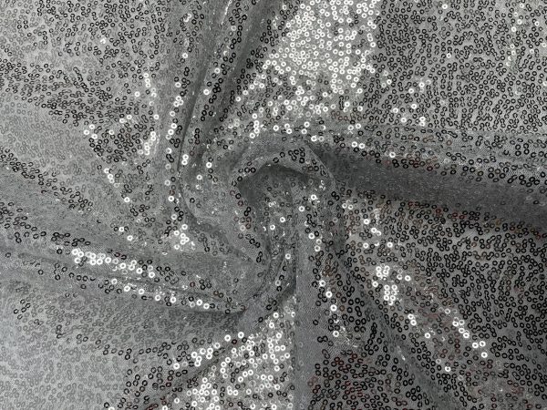 3mm Mini Sequins Fabric Material - 1 way stretch - 130cm or 51" wide - Sparkling Paillettes - Silver - Image 2