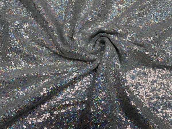 3mm Mini Sequins Fabric Material - 1 way stretch - 130cm or 51" wide - Sparkling Paillettes - Silver Hologram - Image 5