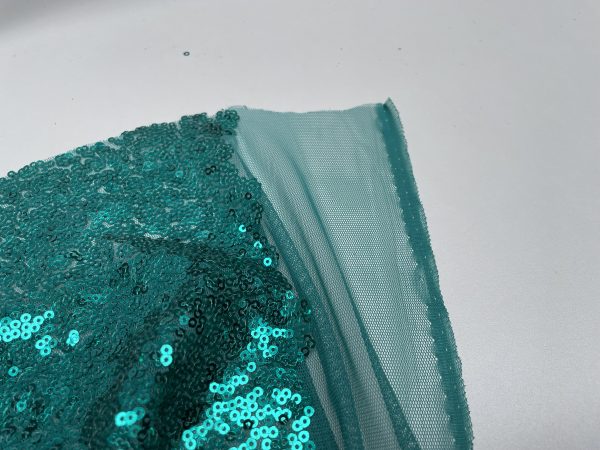 3mm Mini Sequins Fabric Material - 1 way stretch - 130cm or 51" wide - Sparkling Paillettes - Turquoise - Image 2
