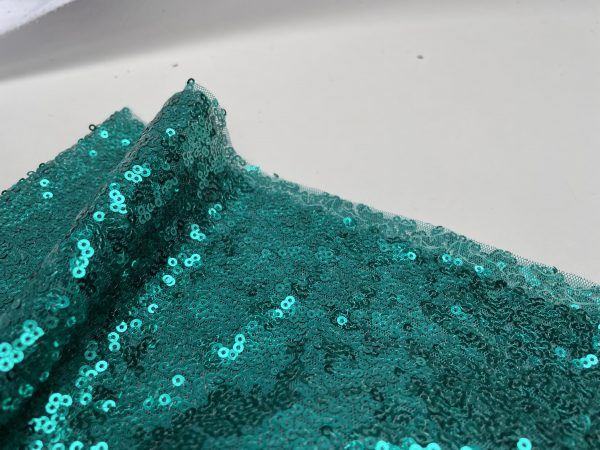 3mm Mini Sequins Fabric Material - 1 way stretch - 130cm or 51" wide - Sparkling Paillettes - Turquoise - Image 3