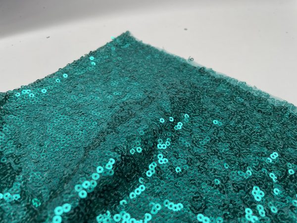 3mm Mini Sequins Fabric Material - 1 way stretch - 130cm or 51" wide - Sparkling Paillettes - Turquoise - Image 4