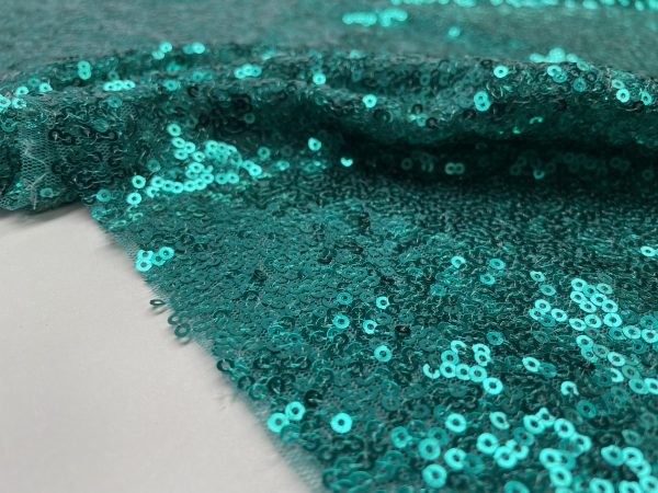 3mm Mini Sequins Fabric Material - 1 way stretch - 130cm or 51" wide - Sparkling Paillettes - Turquoise - Image 5