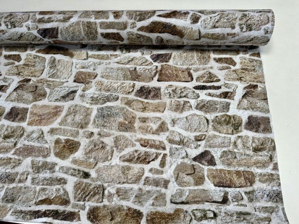 Beige STONE WALL brick wall Curtain Upholstery Cotton Fabric Material - Digital Print Textile - 280cm extra wide