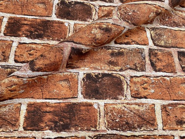 RED BRICK WALL Designer Curtain Upholstery cotton fabric material - 110"/280cm extra wide - Wall of Red Bricks Print Canvas - Image 3