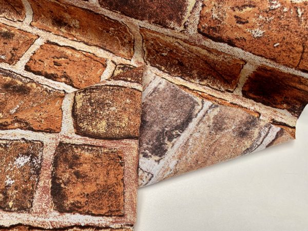 RED BRICK WALL Designer Curtain Upholstery cotton fabric material - 110"/280cm extra wide - Wall of Red Bricks Print Canvas - Image 2
