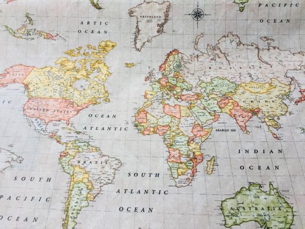 BEIGE WORLD MAP 3 Designer Curtain Upholstery cotton fabric material - World Map Print Canvas - 280cm wide and sold by the meter /beige - Image 5