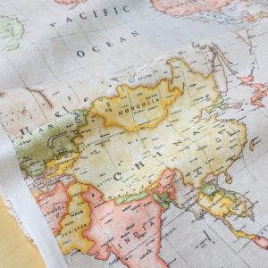 BEIGE WORLD MAP 3 Designer Curtain Upholstery cotton fabric material - World Map Print Canvas - 140cm wide