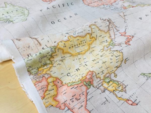 BEIGE WORLD MAP 3 Designer Curtain Upholstery cotton fabric material - World Map Print Canvas - 280cm wide and sold by the meter /beige - Image 8