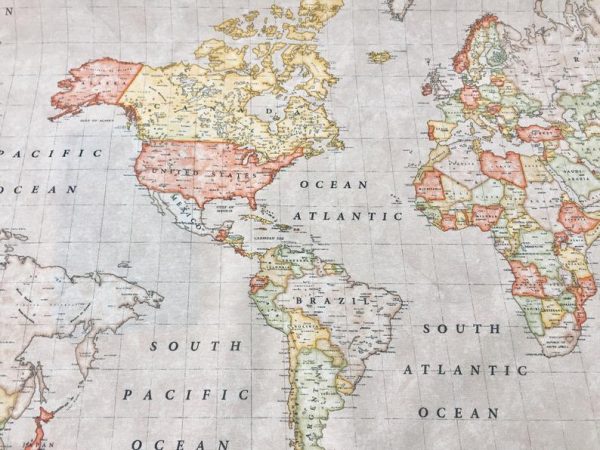 BEIGE WORLD MAP 3 Designer Curtain Upholstery cotton fabric material - World Map Print Canvas - 280cm wide and sold by the meter /beige - Image 7