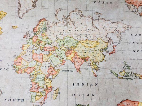 BEIGE WORLD MAP 3 Designer Curtain Upholstery cotton fabric material - World Map Print Canvas - 280cm wide and sold by the meter /beige - Image 6