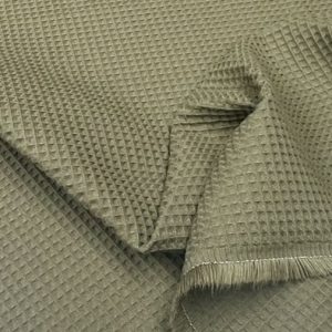 Cotton WAFFLE Pique Honeycombe Fabric Material - Bathrobe, Gown, Towel, Cushion - 59" or 150cm wide - Khaki Green Moss