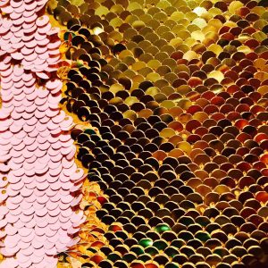 MERMAID Reversible 5mm Sequin Fabric Flip Two Tone Stretch Material - 130cm wide - Baby Pink& Gold sequins