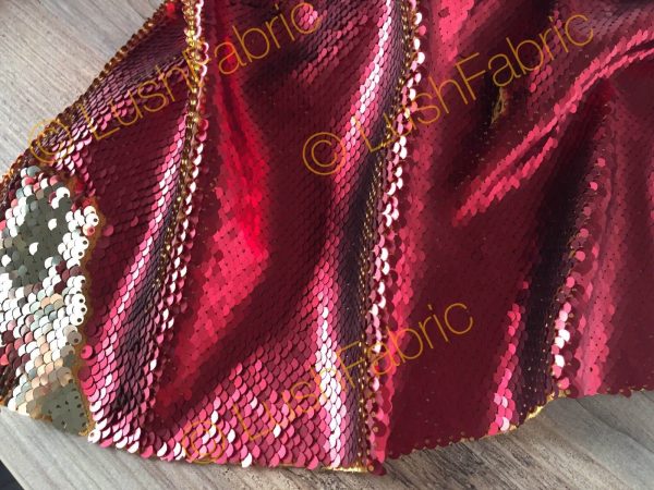 MERMAID Reversible 5mm Sequin Fabric Flip Two Tone Stretch Material - 130cm wide - Gold & Red sequins