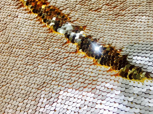 MERMAID Reversible 5mm Sequin Fabric Flip Two Tone Stretch Material - 130cm wide - Ivory & Champagne Gold sequins