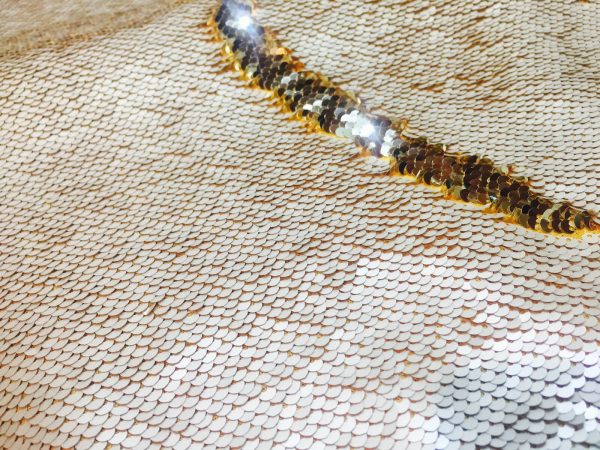 MERMAID Reversible 5mm Sequin Fabric Flip Two Tone Stretch Material - 130cm wide - Ivory & Champagne Gold sequins