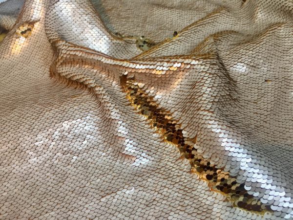 MERMAID Reversible 5mm Sequin Fabric Flip Two Tone Stretch Material - 130cm wide - Ivory & Champagne Gold sequins