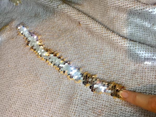 MERMAID Reversible 5mm Sequin Fabric Flip Two Tone Stretch Material - 130cm wide - Ivory & Champagne Gold sequins
