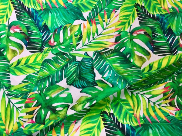Palm Leaves 3 Tropical Leaf Fabric for Curtains Upholstery Green Cotton Material / digital print fabric / 280cm extra wide
