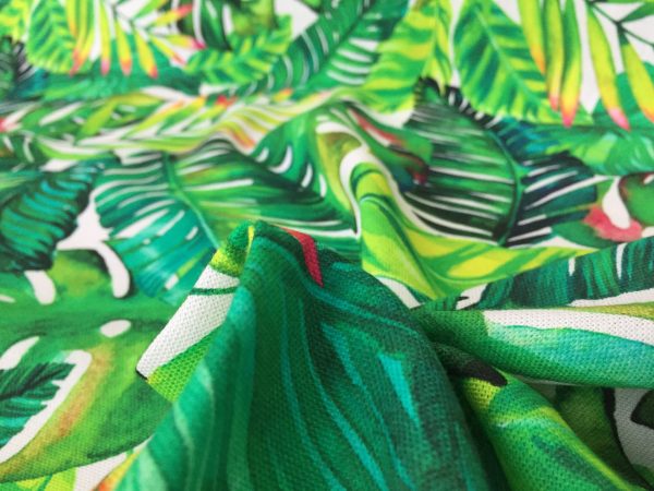 Palm Leaves 3 Tropical Leaf Fabric for Curtains Upholstery Green Cotton Material / digital print fabric / 280cm extra wide