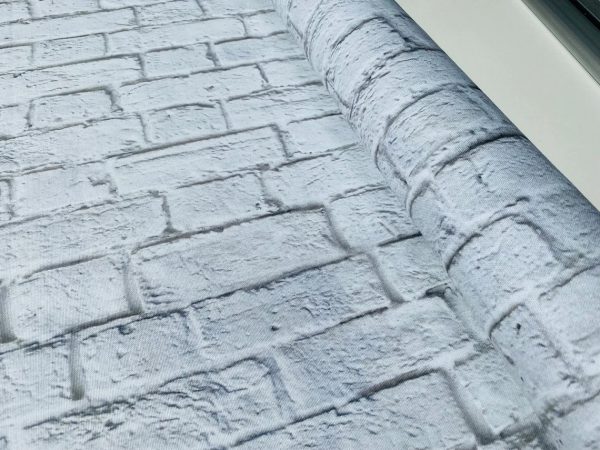 WHITE BRICK WALL Print Cotton Fabric for Curtains Backdrop - bricks stone effect material - 110''/ 280cm EXTRA wide