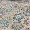 AQUARIUS Flower Mandala Stars Hippy Print Fabric Curtain Upholstery material - 110'' / 280 cm Extra wide - BLUE