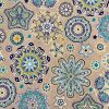AQUARIUS Flower Mandala Stars Hippy Print Fabric Curtain Upholstery material - 110'' / 280 cm Extra wide - BLUE