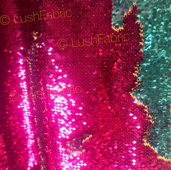 MERMAID Reversible 5mm Sequin Fabric Flip Two Tone Stretch Material - 130cm wide - Hot Pink & Blue sequins