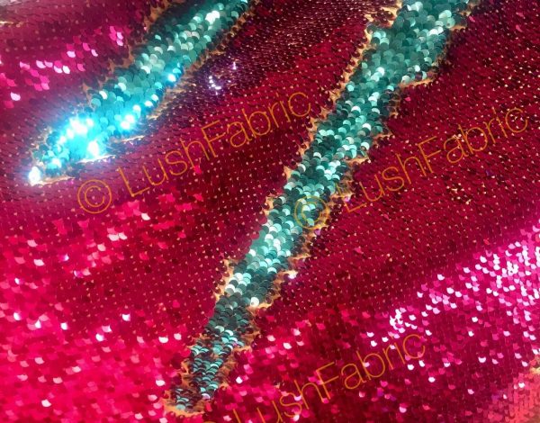 MERMAID Reversible 5mm Sequin Fabric Flip Two Tone Stretch Material - 130cm wide - Hot Pink & Blue sequins
