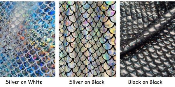 Mermaid Scale Fabric Fish Tale Foil Iridescent Stretch Spandex Material - 150cm wide - Silver on Black - Image 5
