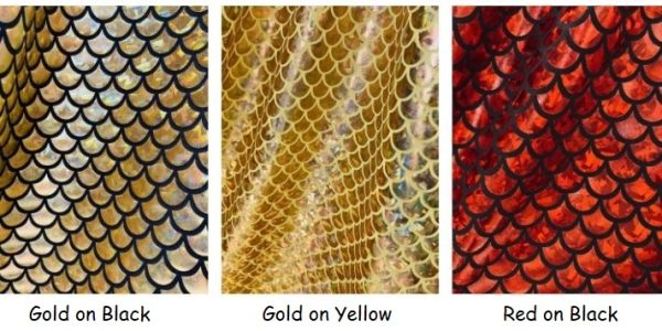 Mermaid Scale Fabric Fish Tale Foil Iridescent Stretch Spandex Material - 150cm wide - Gold on Black - Image 4